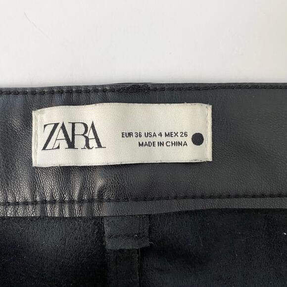 Zara Full Length Faux the '90s Leather Pants in Black High Waist Straight Leg 4 - Picture 9 of 11